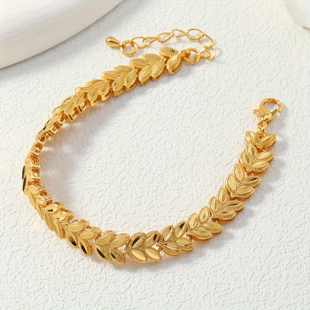 24K Golden Plated Wheat Sheaf Bracelet, Adjustable Cuff