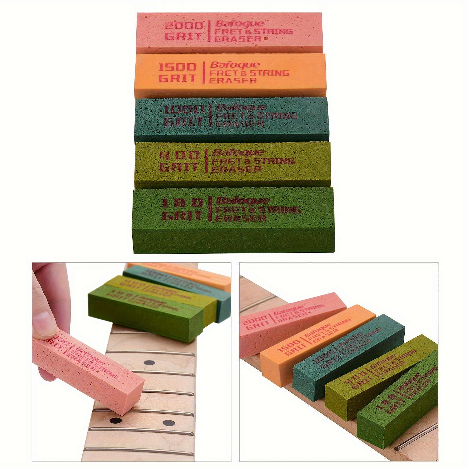 

5pcs Guitar Fret Polishing Erasers Abraisive Rubber Blocks With 180 Grit & 400 Grit & 1000 Grit & 1500 Grit & 2000 Grit For Guitar Fret Strings Polishing Maintaining