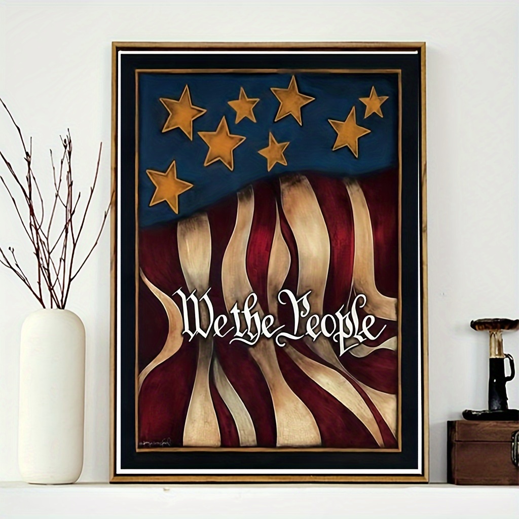 

we The People" Flag 5d Diamond Painting Kit - Diy Round Diamond Embroidery Craft, Canvas Mosaic Art For Home Decor, 7.87*11.8in