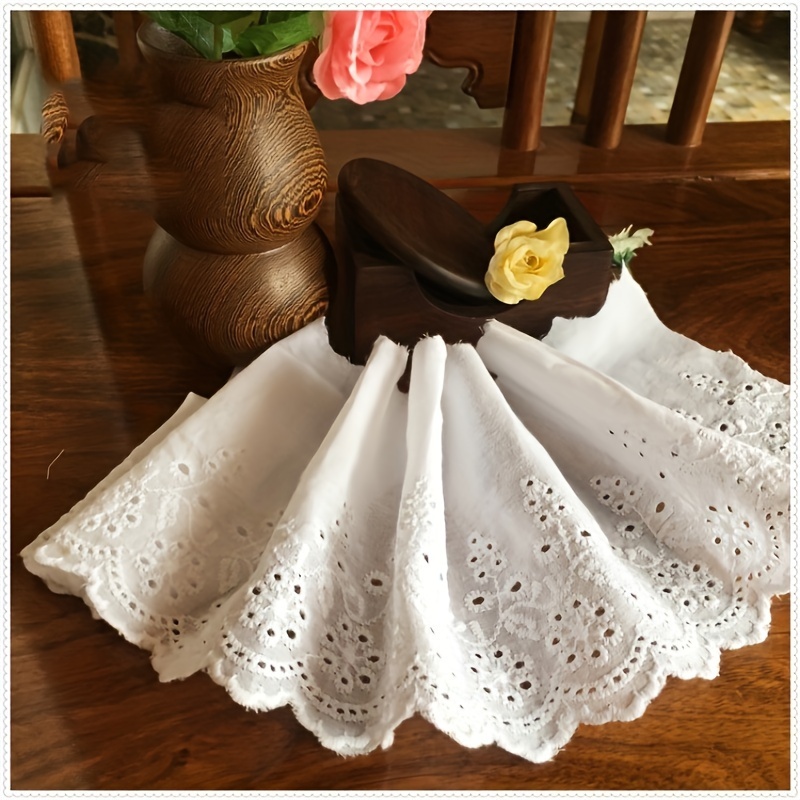 1 Yard White Cotton Embroidery Lace Trim - 10cm Wide Intricate Floral Pattern, Soft & Elegant For , Headwear, And Home Decor Accessories, Lace Fabric