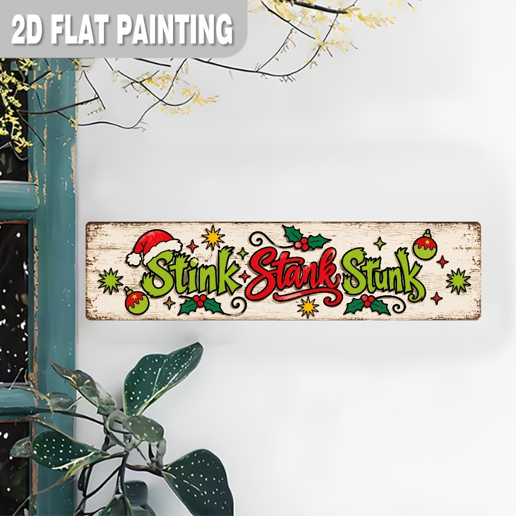 TEMU 2d Flat, 2d Flat 1pc, Stink Aluminum Plate Christmas Themed Wall Hanging Vintage Decor For Home, Living Room, Christmas Decorative Signs &