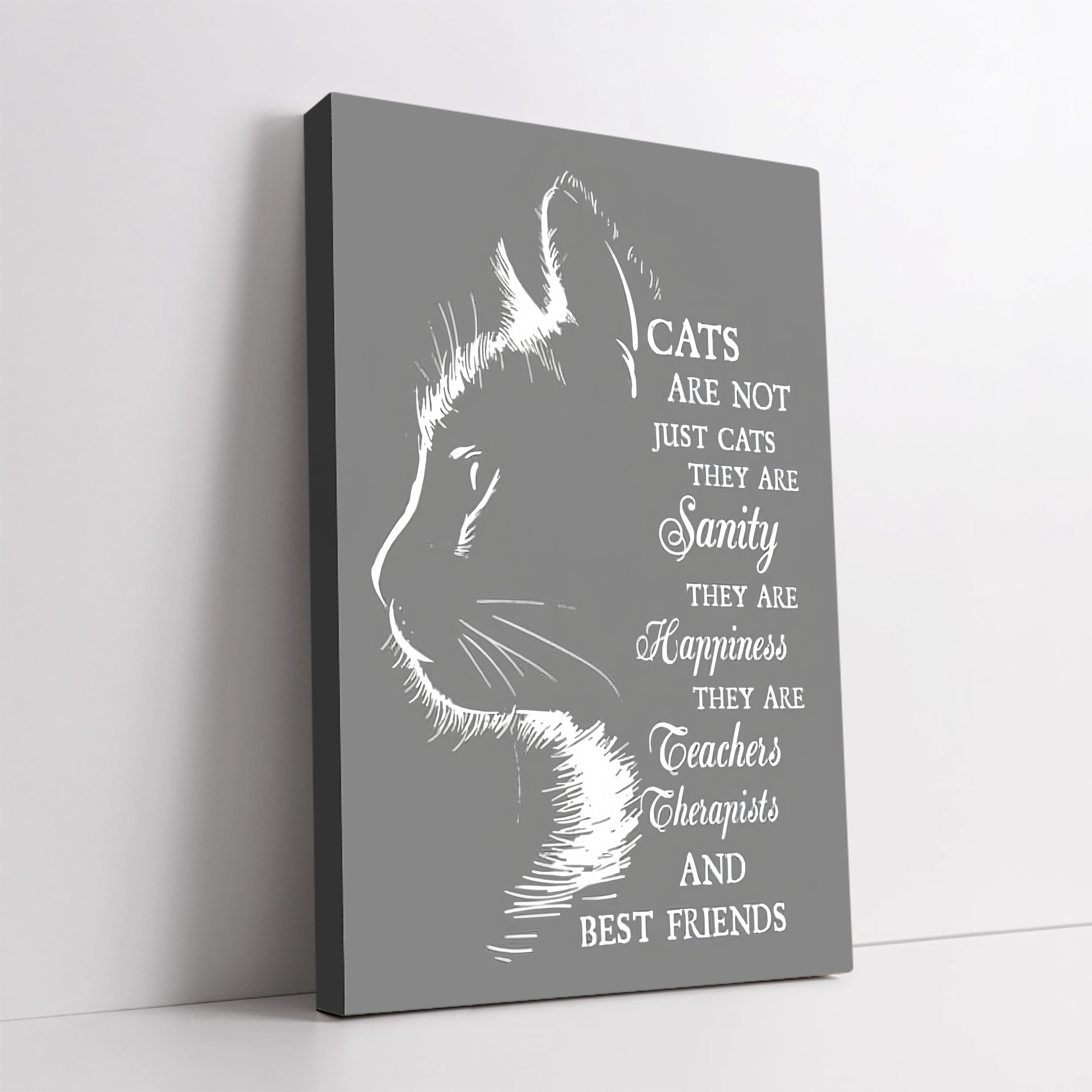 TEMU 2D 1pc [Kattenmuurkunst klaar om op te hangen] Schets Kattenmuurkunst Canvas met houten frame - "Katten zijn onze beste vrienden" Inspirerende