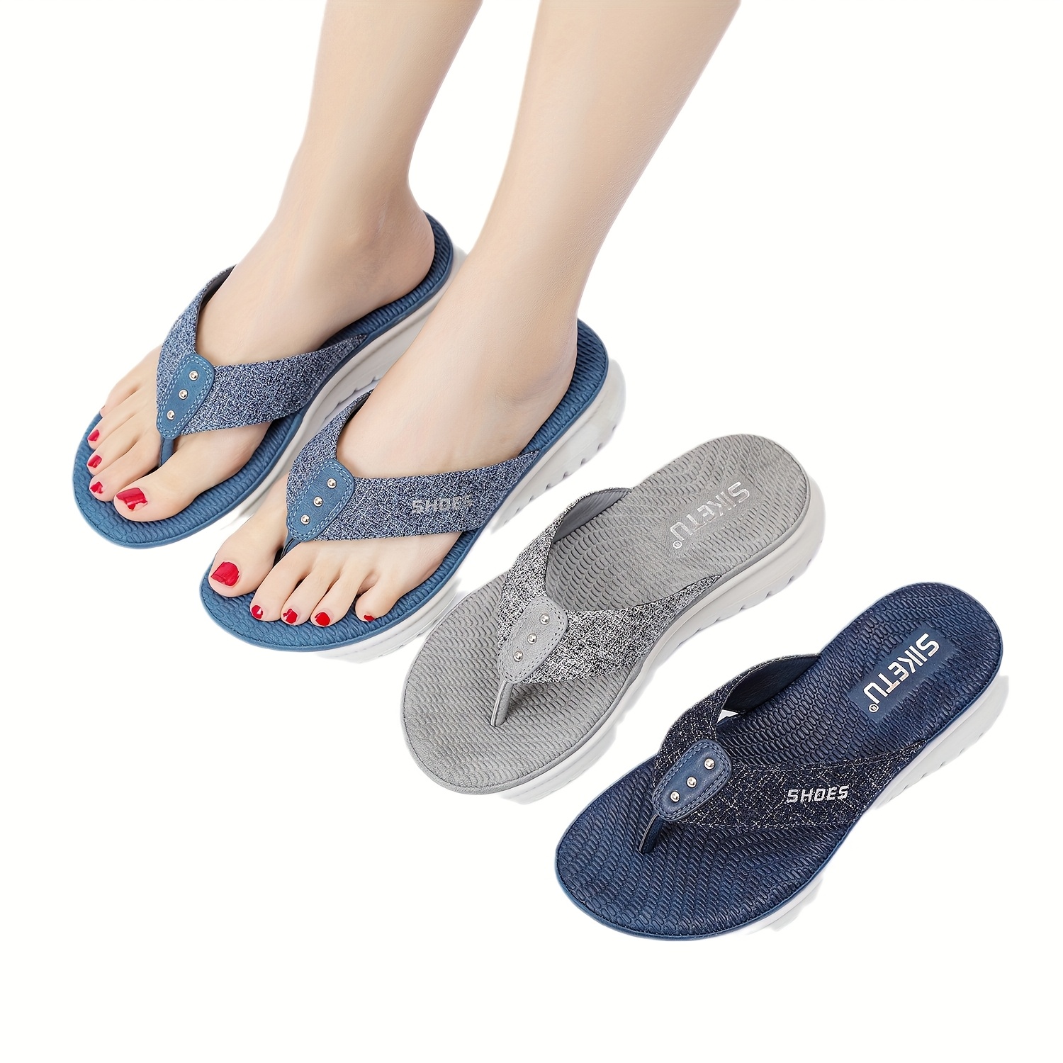 ladies summer flip flops fashionable and simple slippers open toed non slip   shiny casual sports sandals suitable for indoor and outdoor use Product details 0