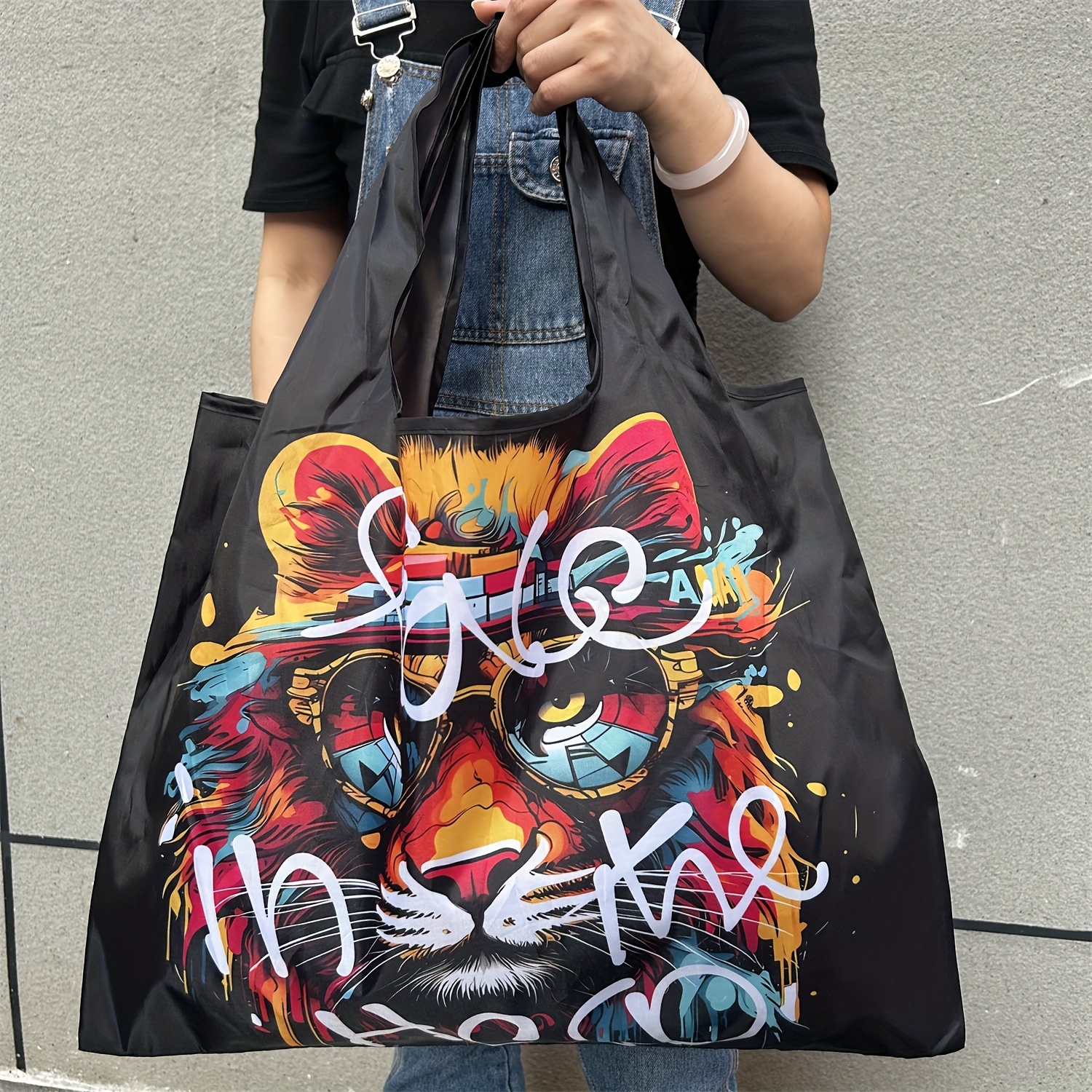 Image of Stylish Oil Painting Design Tote Bag - Durable, Foldable & Washable Nylon Shopping Bag With Large Capacity For Men And Women - Daily Use, Groceries & Holidays