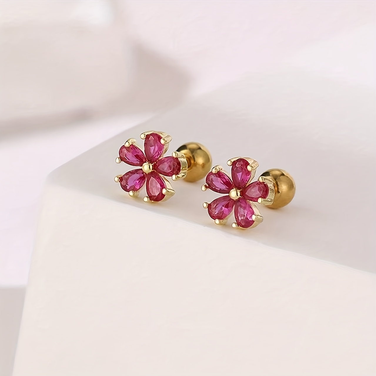 TEMU 2pcs Fashion Cute Stainless Steel Cz Flower Shape Stud Earrings Women Piercing Earrings Daily Wear Jewelry Valentine's Day Christmas Gift