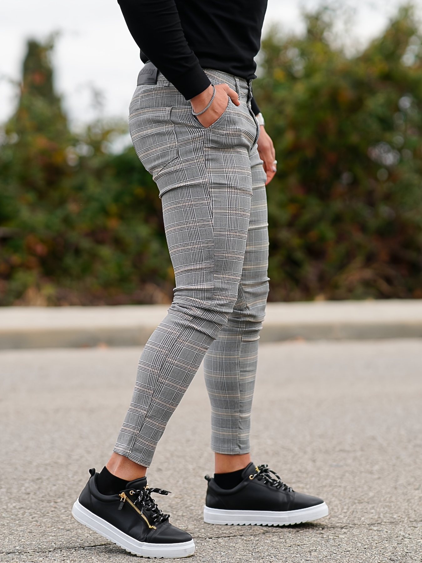 grey plaid dress pants men Slim Fit Deco Plaid Suit Pant