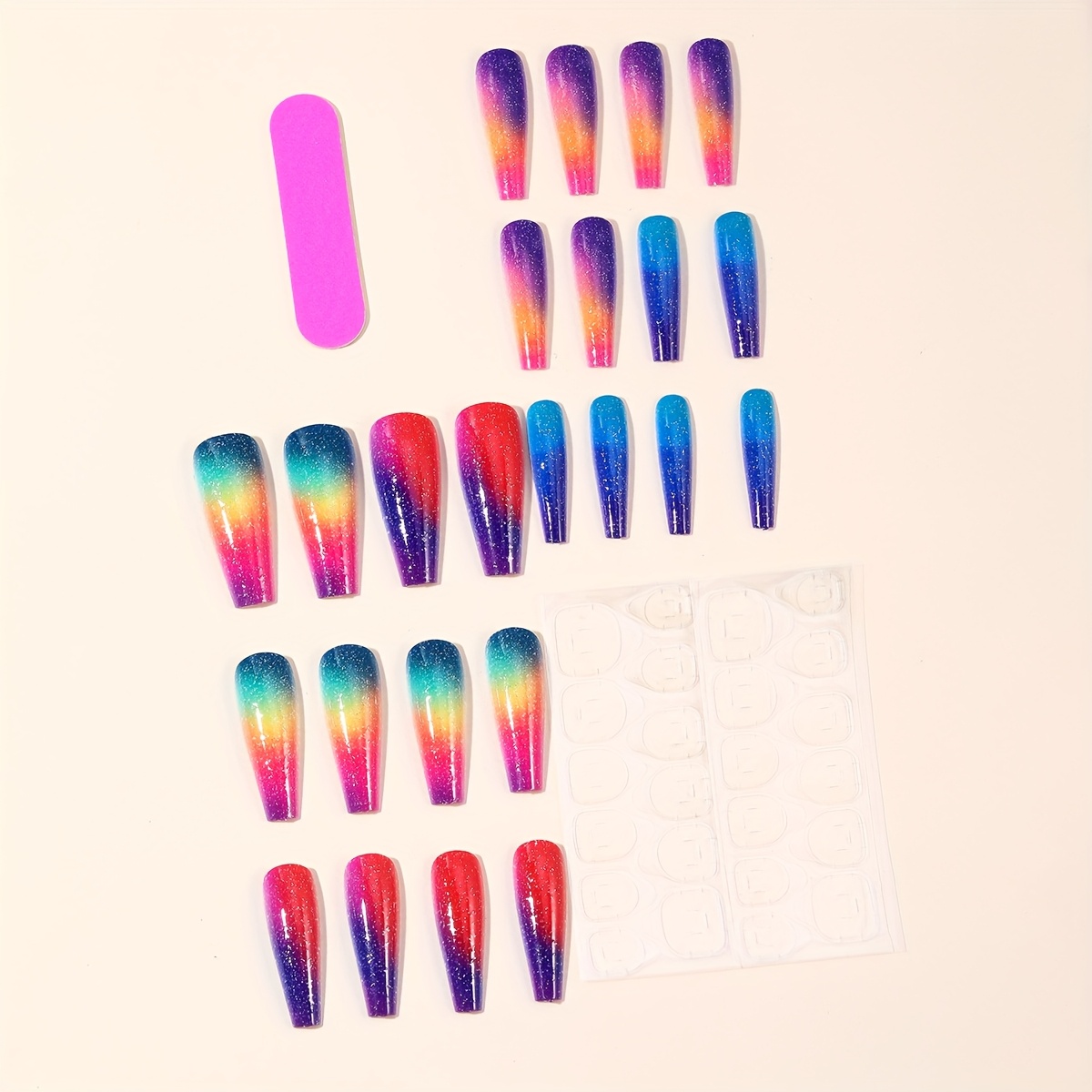 TEMU 24pcs Set Of Wearable Nails With Long Ballet Gradient Colors, Shiny And Glittery, Decorative And Removable False Nails For Nail Beauty