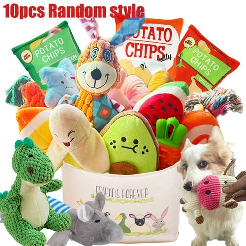 10pcs dog plush toy set squeaky chew toys for teeth cleaning assorted plush toys pet playmate ideal for small dogs plush toys