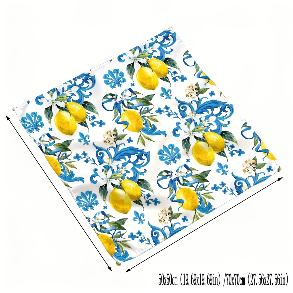 TEMU 27.5- Lemon Floral Print Satin Scarf Suitable For Women - Luxurious Retro Shawl, Headscarf & Hair Accessory, Lightweight Breathable Suitable For