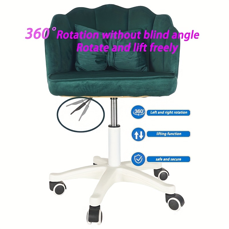 Un taburete rodante que puede soportar 136.08 KG, con un asiento y respaldo cómodos que gira 360°, ideal para uso doméstico como silla de ordenador, silla de maquillaje o taburete de tocador, fabricado con nailon y diseñado con un respaldo lineal de loto.
