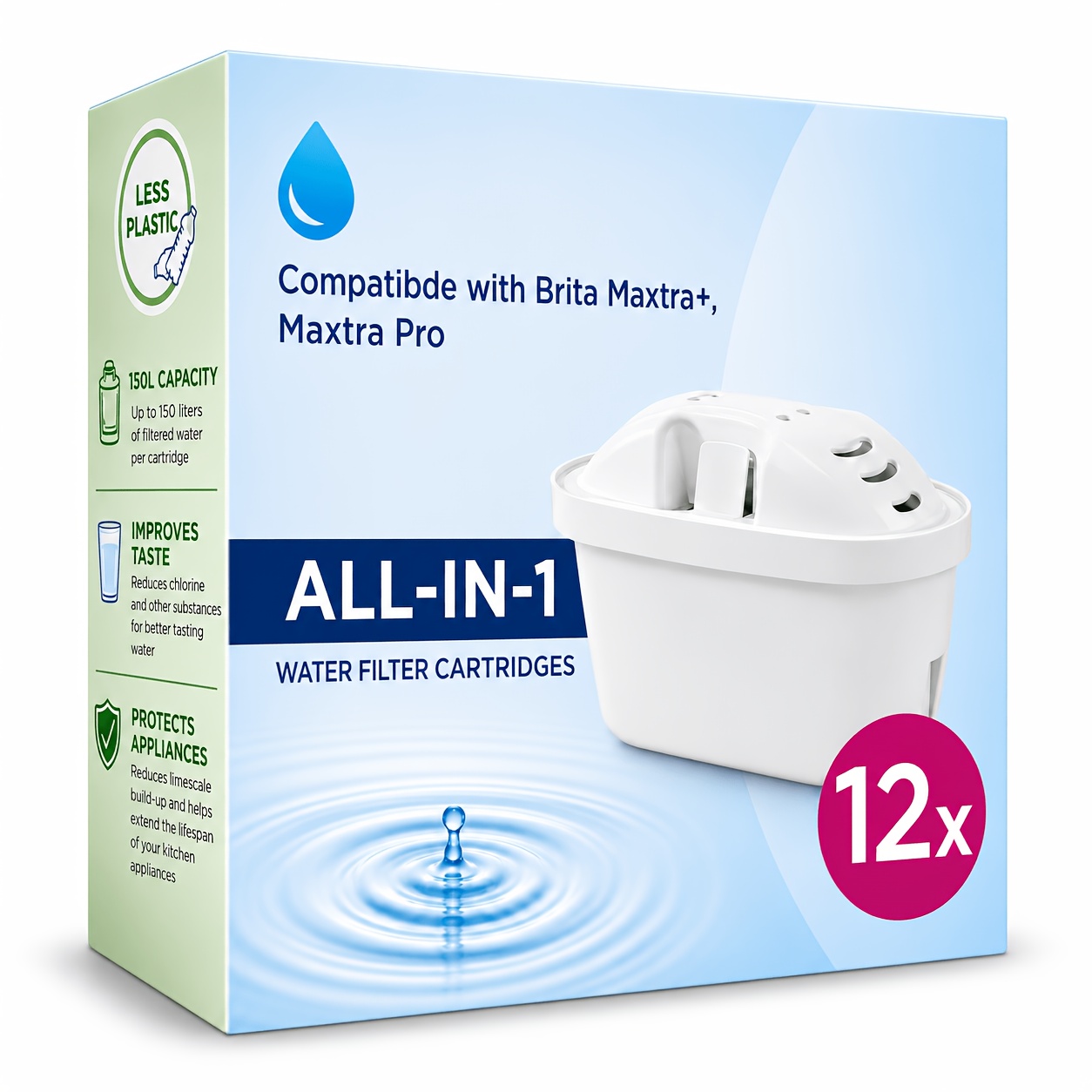 TEMU 12-pack Compatible For Bta Water Replacement Refillable Filters Suitable For Pitcher, Jug & Kettle, , Limescale Removal, Plastic Filter Sticks