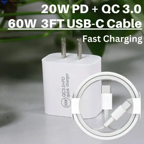 20w dual fast usb-c power adapter with 6ft type-c cable rapid