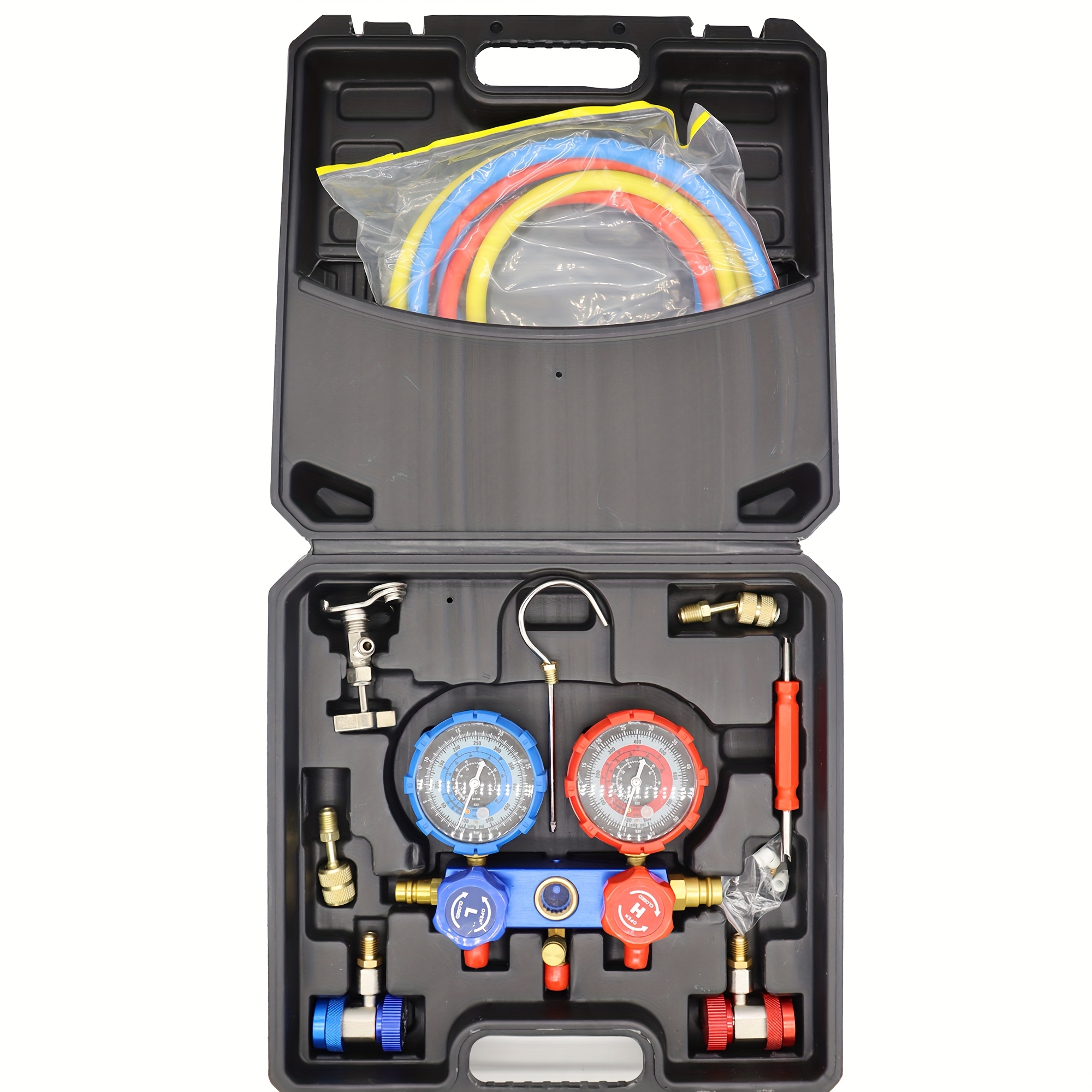 TEMU Air Conditioning Cooling System Diagnostic Tool, R410a R22 R134a R404a Bimanifold Pressure Gauge Valve Set