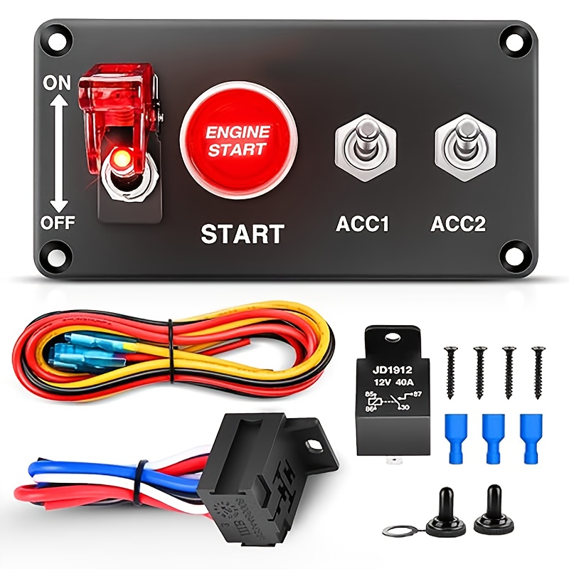 TEMU Ignition Rocker Switch Panel 12v 5in 1 With Engine Push Button Toggle Switches With Relay Wiring Harness Led For Rv Truck Racing Marine Trailer