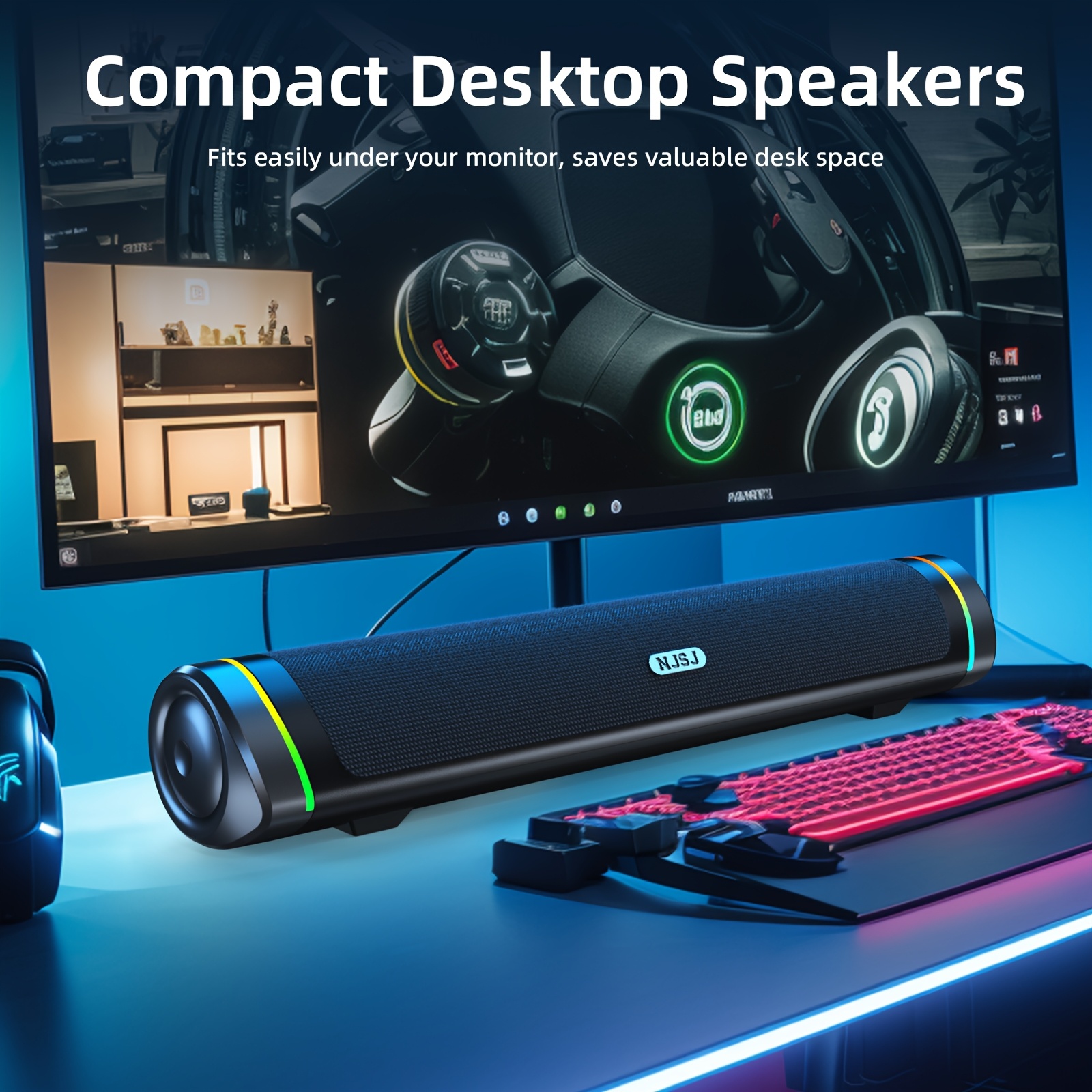 

Computer Speakers, Pc Stereo Speaker 3d Hifi Sound Led Light, Compact Gaming Soundbar For Desktop, Laptop, Monitor Usb Powered And 3.5mm Aux Connection