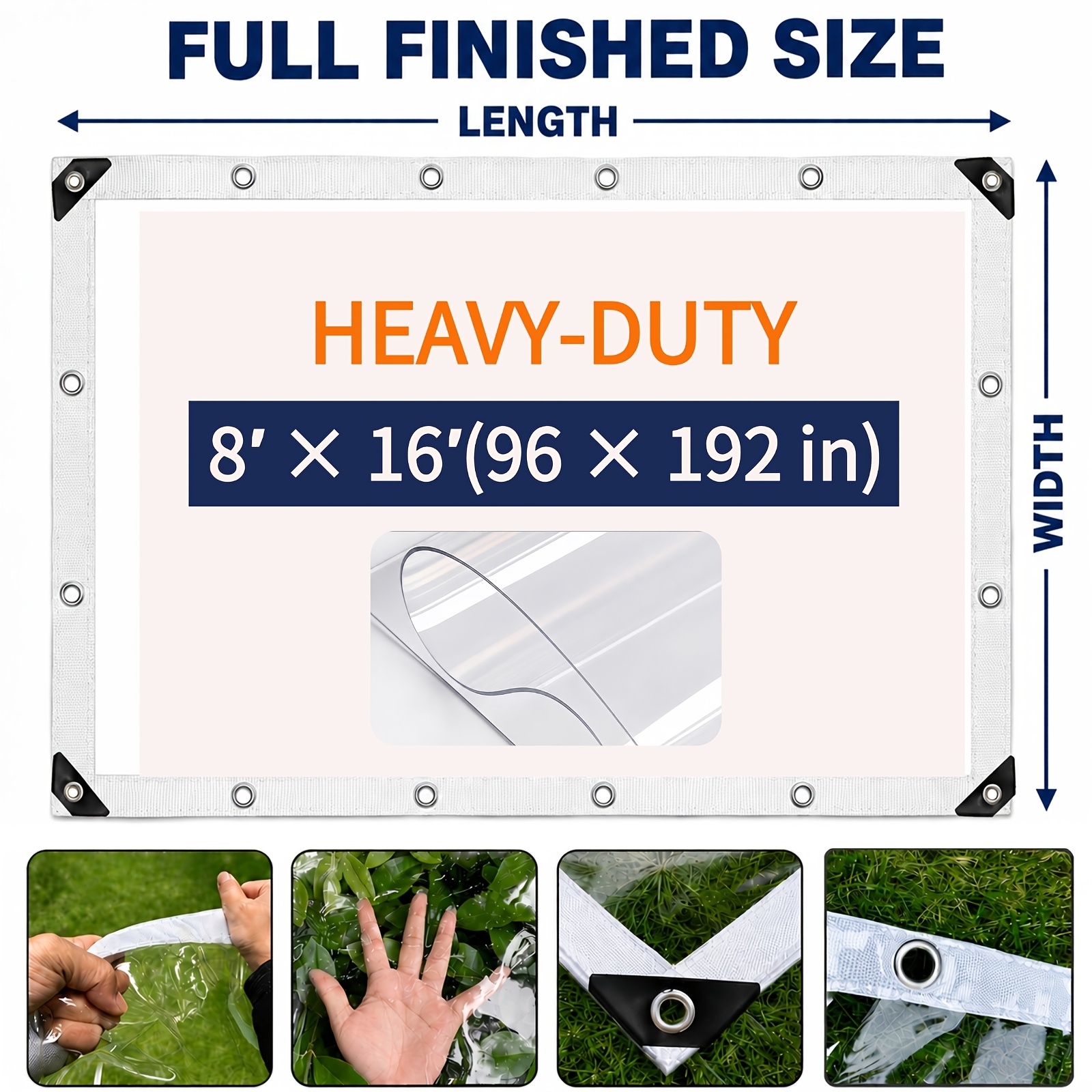 TEMU Clear Vinyl Tarp - 20 Heavy Duty Transparent Waterproof Pvc Tarpaulin With Grommets, Tear & Cold-resistant, Uv-resistant, Reinforced Edge For