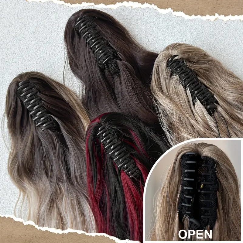 deep wave synthetic ponytail extensions for women adjustable drawstring hairpiece for daily use secure clip on natural look hair types ponytail hair extensions wavy hairpiece quick hairstyle solution details 6