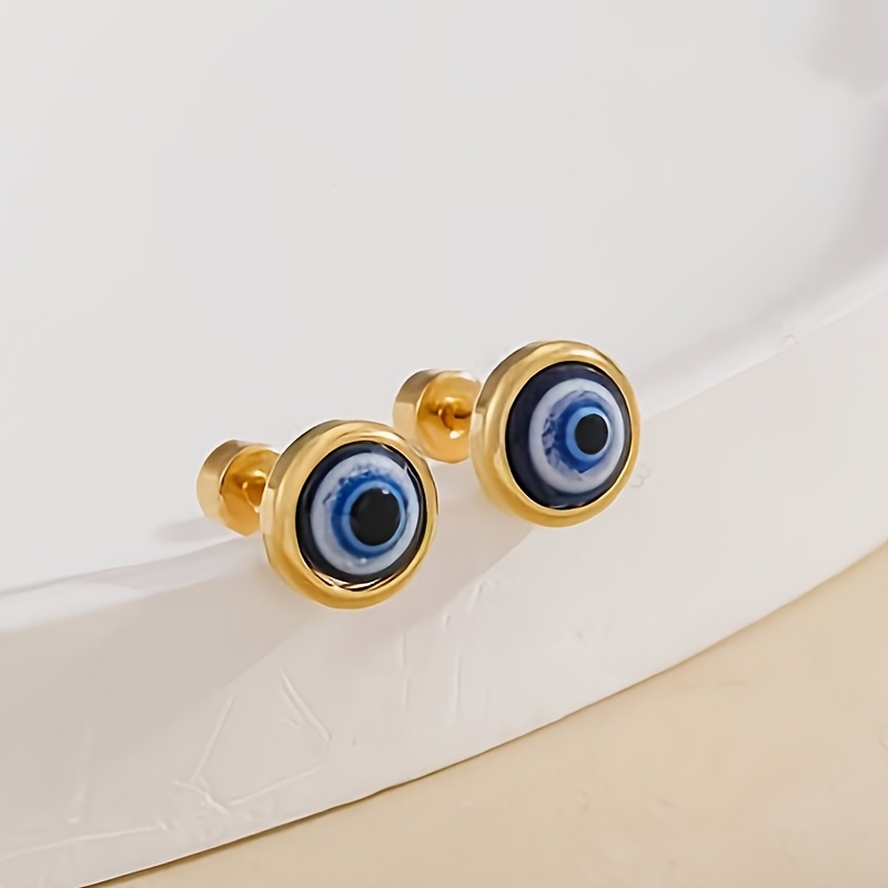 TEMU 2pcs Simple And Stylish Evil Eye Earrings, Stainless Steel Jewelry, Women's Fashion Earrings, Female Accessories, Suitable For Daily Wear, Gift