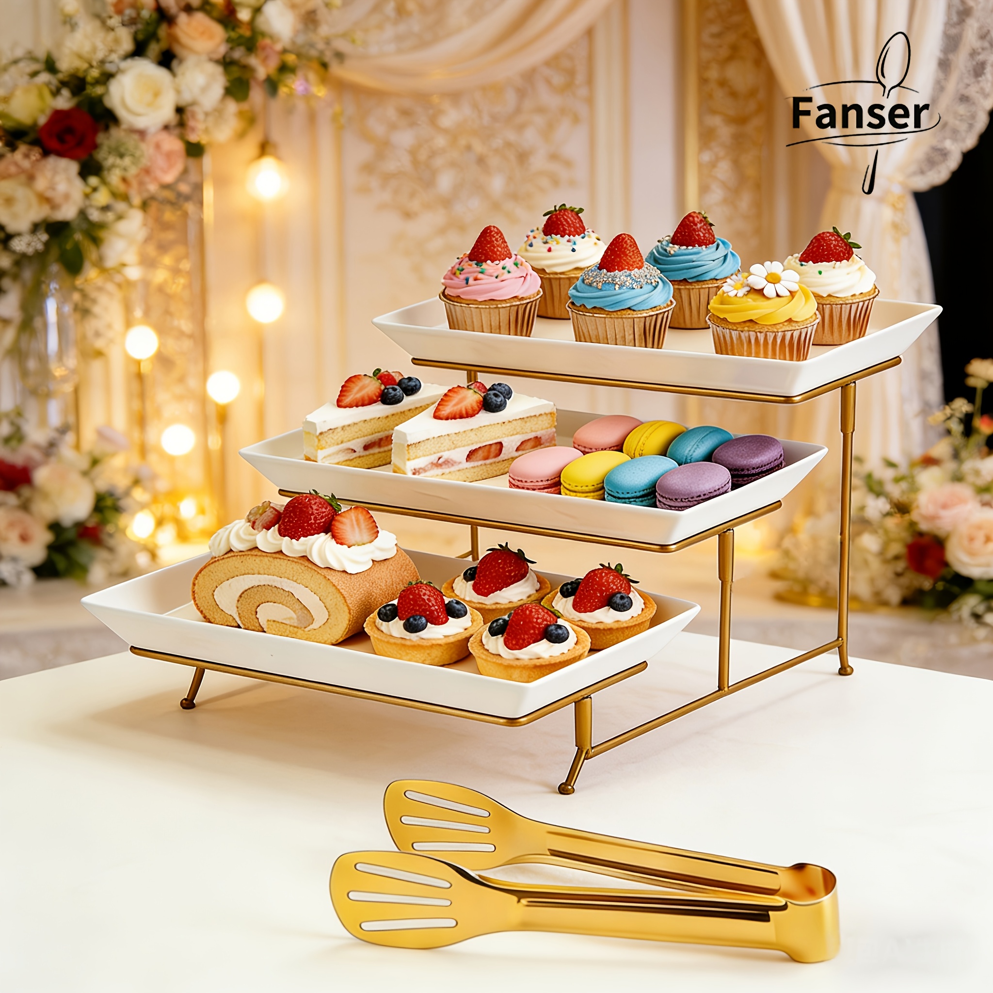 TEMU 3-tier Serving Tray Stand, Plastic Fruit Pp Cake Stand, Food & Dessert Display Rack With Metal Clips, Sturdy Metal Frame & High-grade Plastic