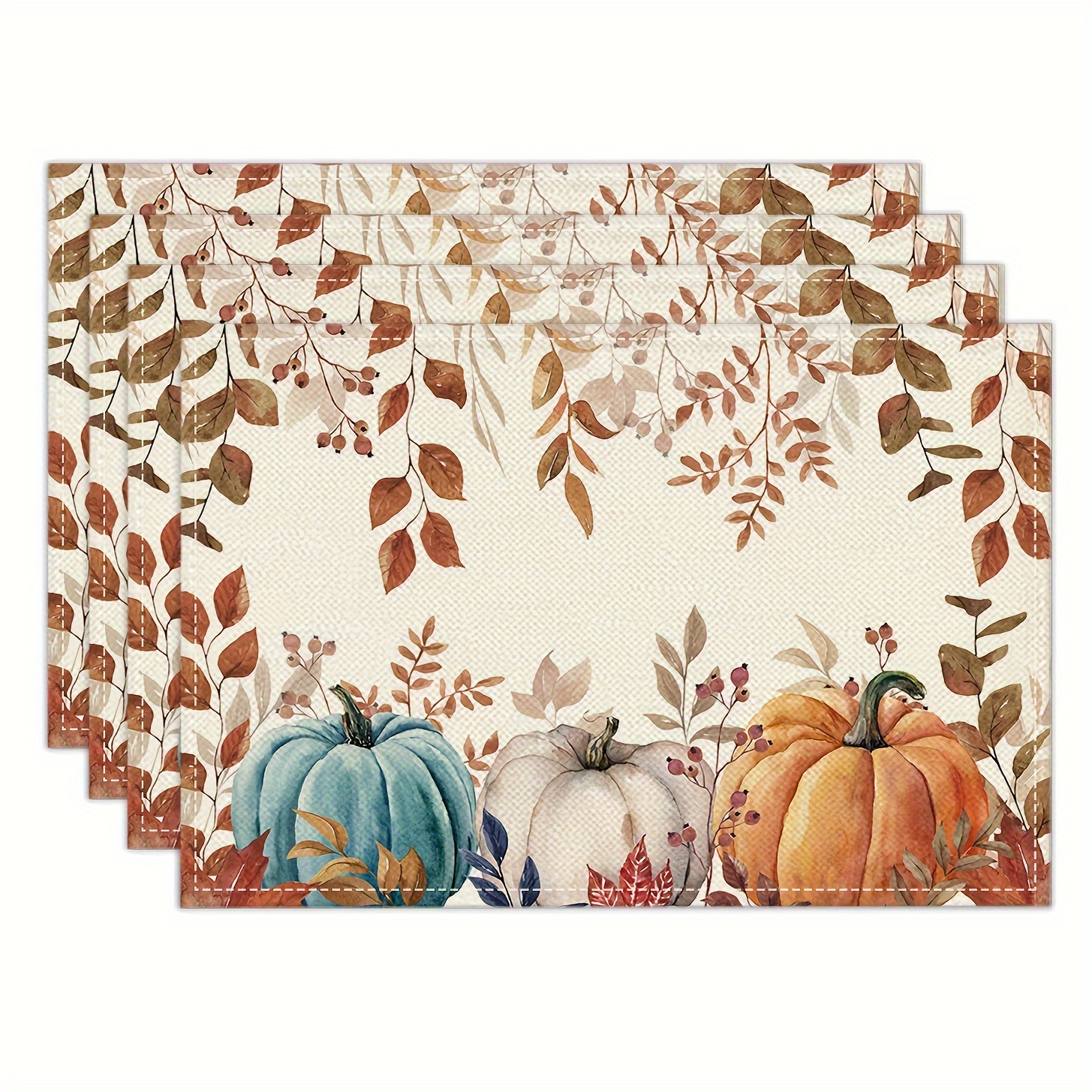 

Autumn Pumpkin And Maple Leaf Placemats - Set Of 4, Woven Polyester, Machine Washable, Square Table Mats For Home And Party Dining Decor, 12x18