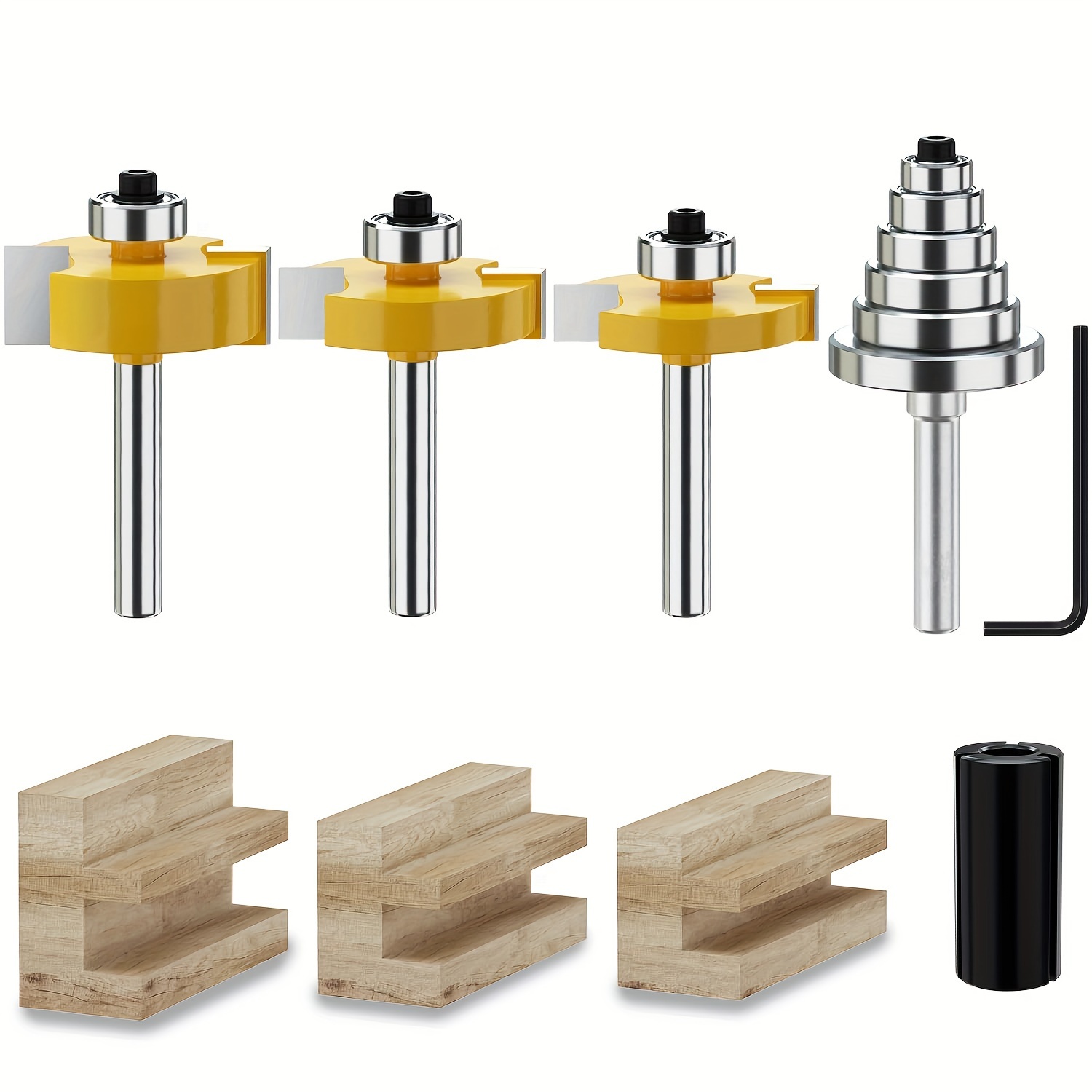 

1/4 Inch Shank Router, 3 Pieces Wood Router Bits With 6 Bearings Set (1/8", 1/4", 5/16", 3/8", 7/16", 1/2" Bearings)
