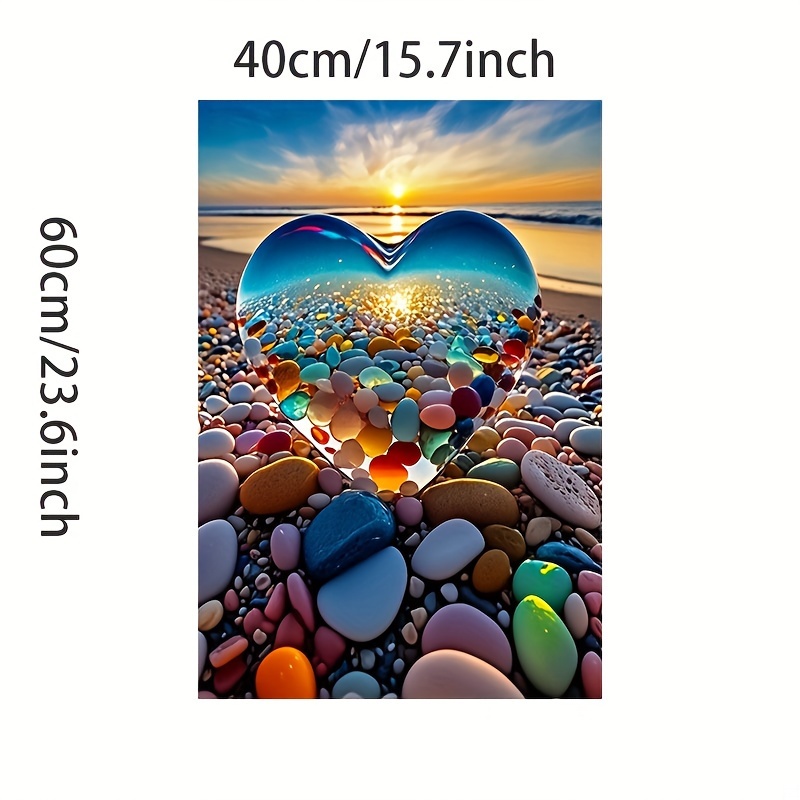 TEMU Print Painting, 1pc Colorful Pebble Heart Canvas Art Print – Vibrant Wall Decor For Living Room, Bedroom, Office, Or Bar – Waterproof Frameless
