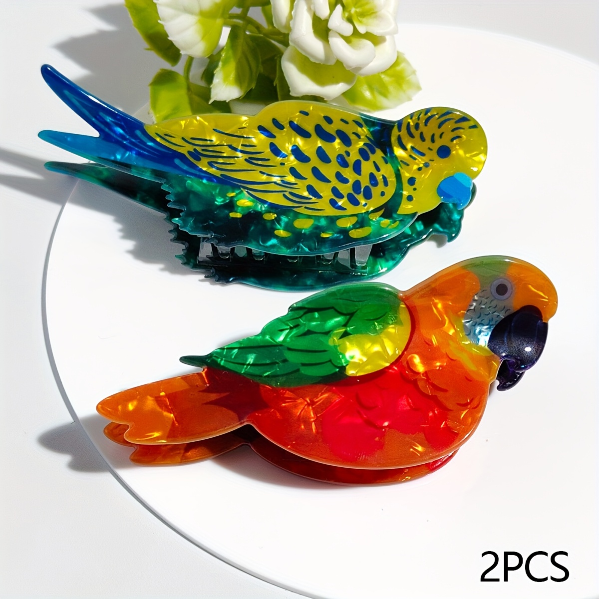 E-shop 2 Stück Simulation Papagei Haarklammern, Bunte Niedliche Haarklammern, Rutschfeste Langlebige Haifisch-Klammern, Ideal für den als Perfektes