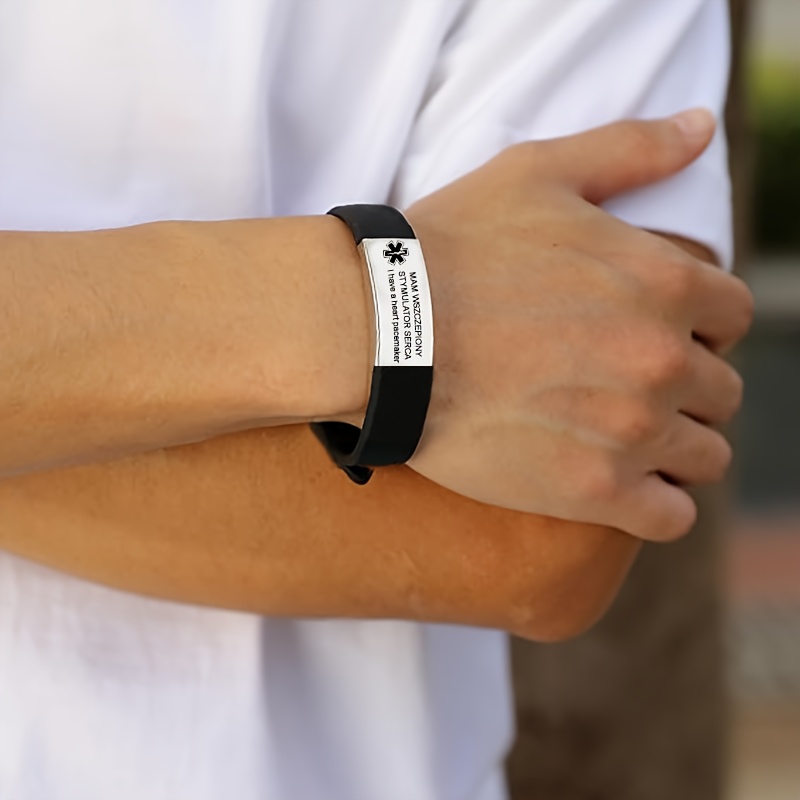 TEMU Braccialetto di personalizzato in acciaio inossidabile 304, di emergenza , con medici, braccialetto con informazioni personalizzate, un regalo