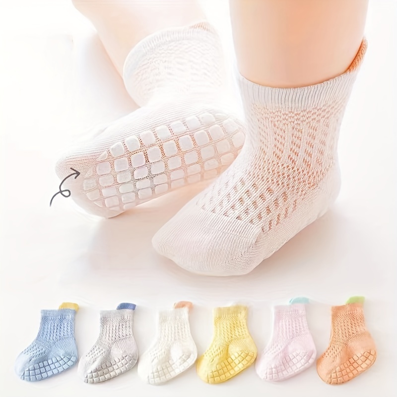Image of 3 Pairs Of Spring Summer Thin Mesh Walking Socks For Boys And Girls, Baby Indoor Cool Insulation, Sweat Absorption, Bone Free, Non-slip Floor Socks