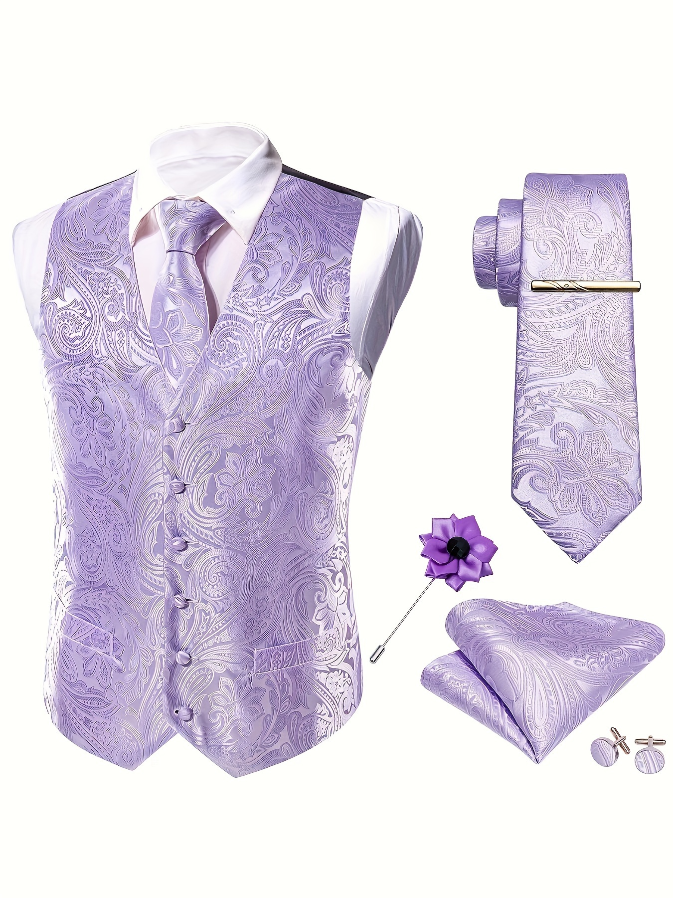 klasični elegantni muški prsluk za odijelo žakard svijetlo ljubičasti paisley cvjetni prsluk   set za corsage vjenčanje formalno 6 komada haljina prsluk dodaci nasumični stil i  , plus size