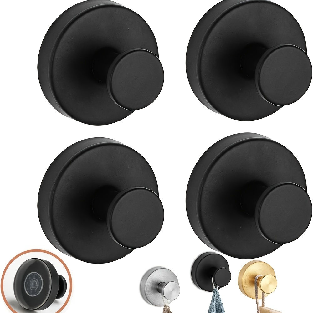 

4pcs Sleek Black Stainless Steel No-drill Suction Cup Hooks - Waterproof & , Ideal For Shower, Bathroom, Kitchen - & Reusable On Glass & Tile