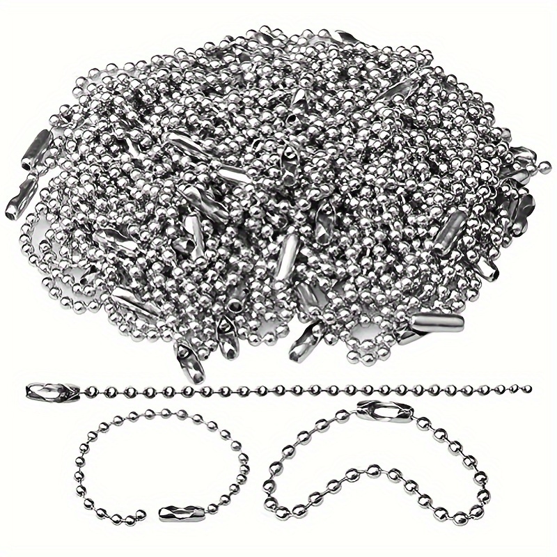 

100pcs 4" Stainless Steel Bead Chains With Ball Connectors - Silvery Nickel Keychain Rings For , Dog Tags & Small Business Supplies