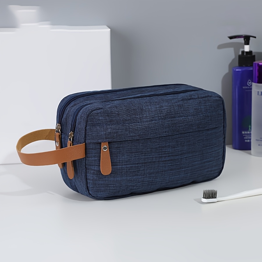 TEMU Men's Large-capacity Travel Toiletry Bag With Oxford Cloth Organizer - Zipper Closure, Multi-compartment Shaving & Toiletries Organizer Suitable