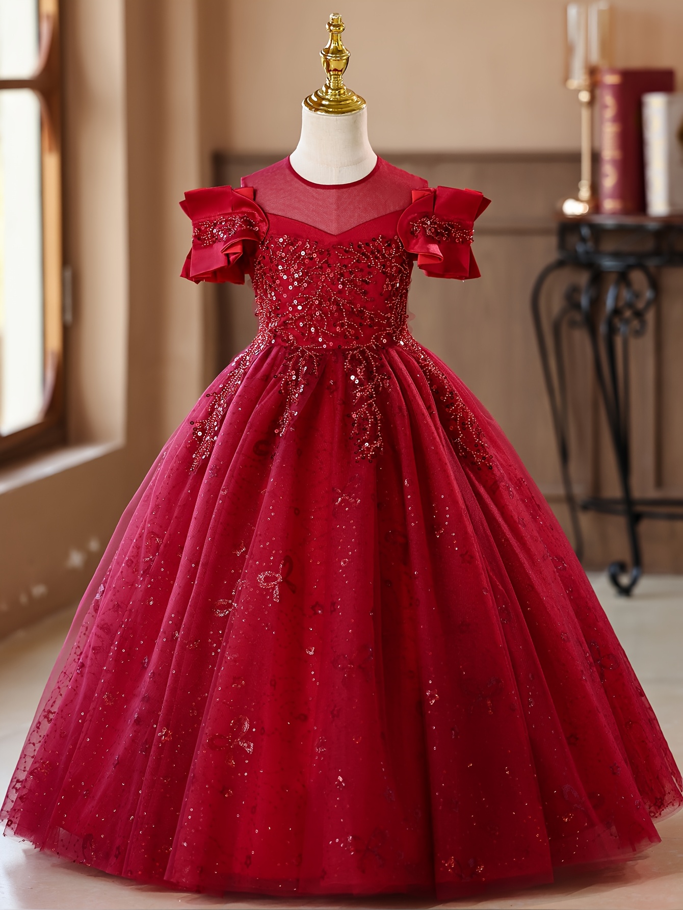 open lace back dress Genevieve Ruffle Gown – Red main image 0