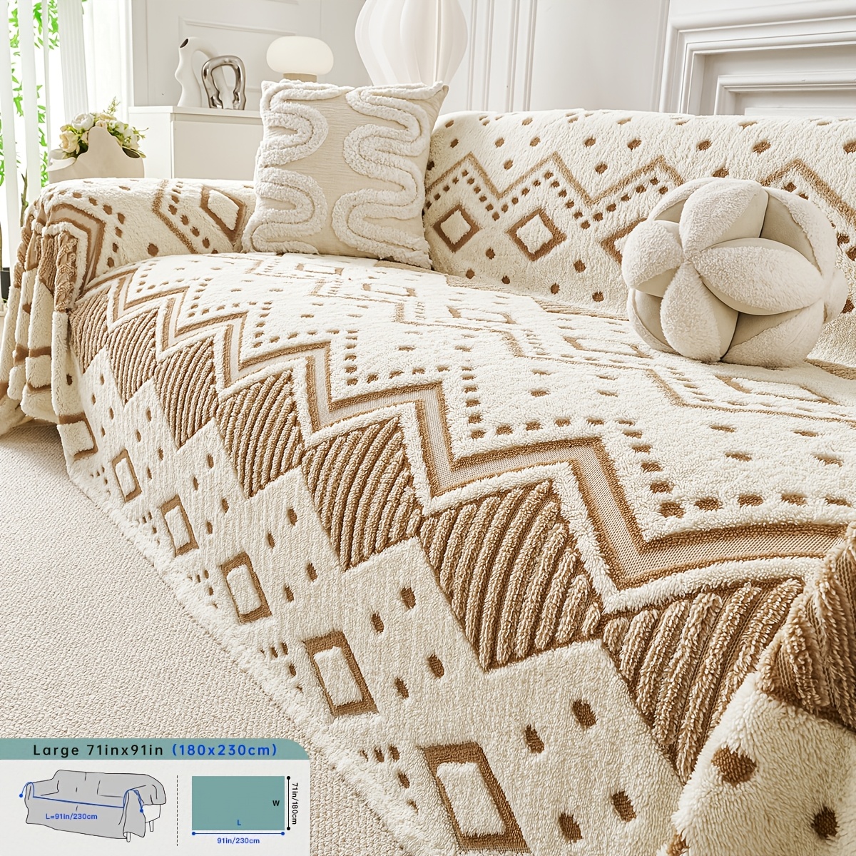 TEMU 1pc Winter Thickened Plush Sofa Scarf Bohemian Style Sofa Comfortable Non-slip Sofa Cover Pet-friendly Anti-scratch Sofa Protector Suitable For