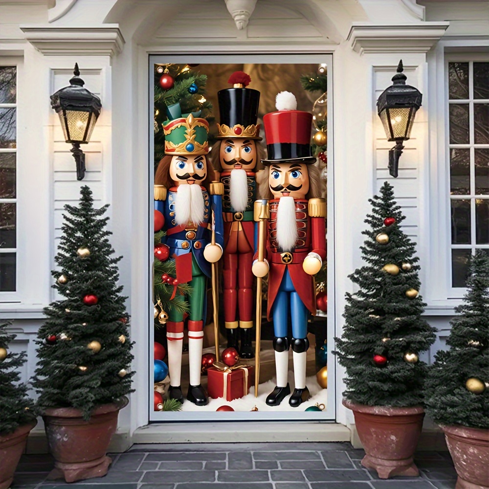 

2d Door Banner 1pc Polyester Nutcracker Door Banner - Christmas And New Year Entryway Decoration, Indoor/outdoor Hanging Sign With Clip Pattern, Wall Decor, 35.4" X