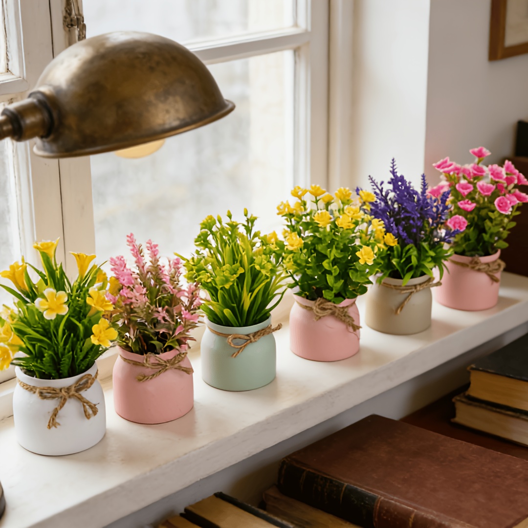 2 4 6pcs high quality artificial flowers in small pots suitable for living rooms bedrooms     bookshelves and home decor easy to   and requires no watering