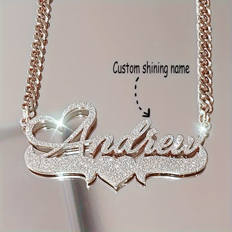 

Custom Glitter Name Pendant Necklace - Personalized Heart Charm - Stainless Steel Cable Chain - Perfect Gift For Him - Suitable For Birthdays, Anniversaries, And More