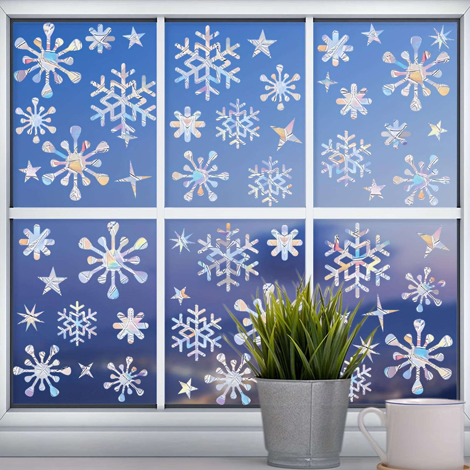 

58pcs Clings - Reusable Non-adhesive Christmas And New Decals, -collision -safe For Seasonal Decor