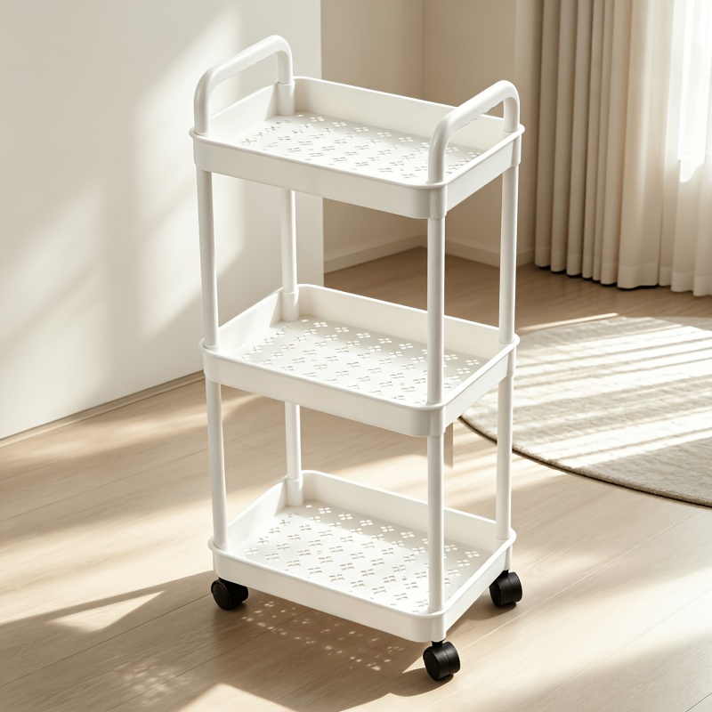 TEMU Movable 3-tier Utility Cart Shelf, Mobile Storage Island Table, Suitable For Multiple Scenes, Kitchen Shelf, Bathroom Shelf, Balcony Shelf,