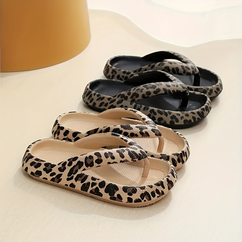 

Women's Leopard Print Flip Flops, Trendy Soft Sole Pillow Slides, Comfy Indoor & Outdoor Slide Shoes