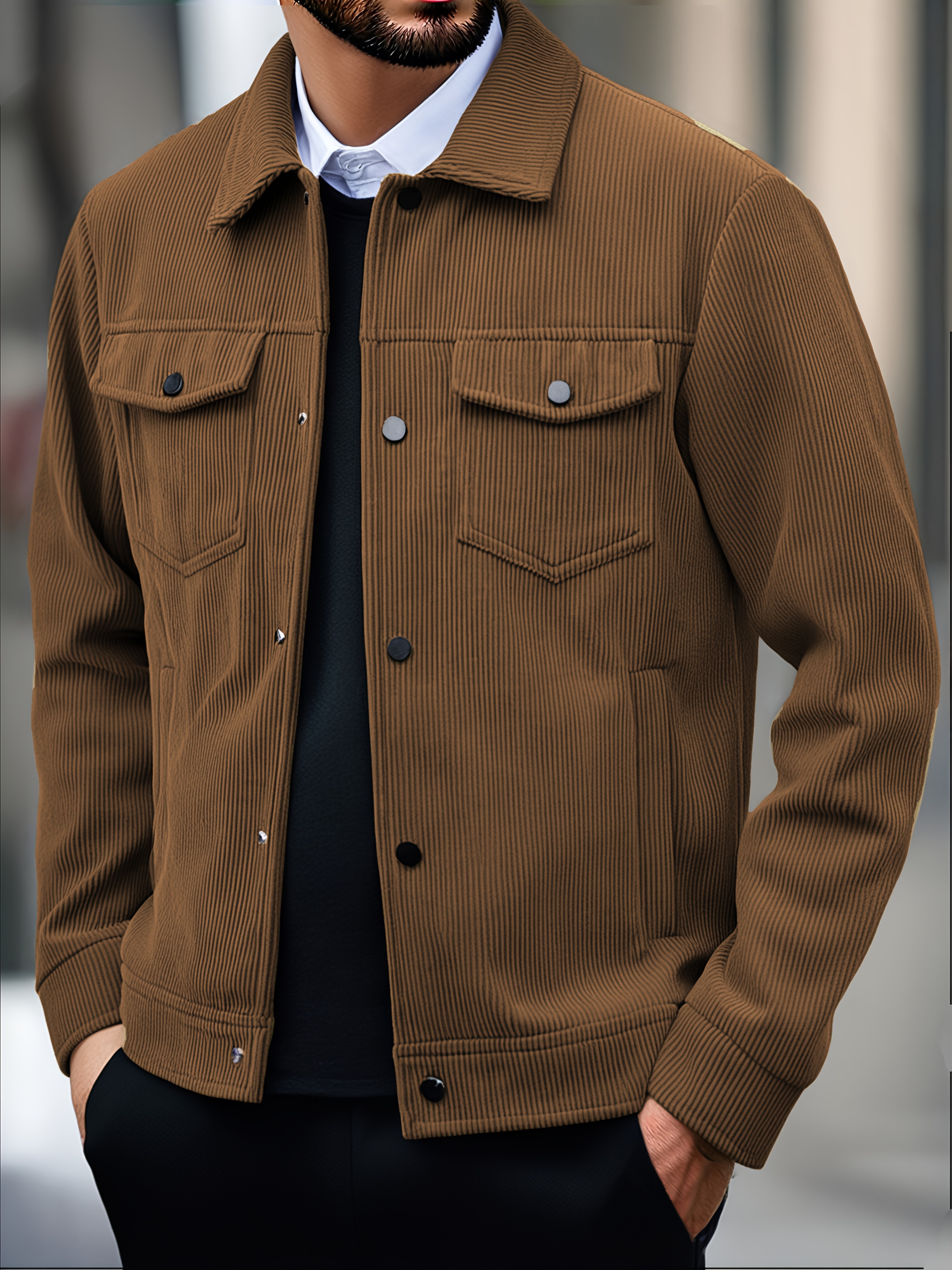 men's casual corduroy jacket black multi flap Temu Germany