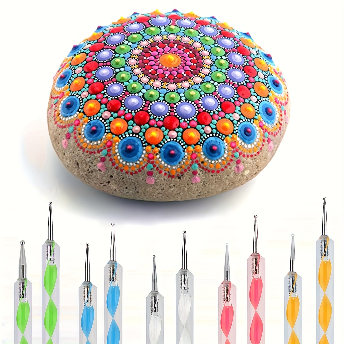 

16pcs Mandala Dotting Tools Set For Rock Painting, Mandala Art, And Ceramic Pottery Craft, Includes Dotting Tools, Acrylic Rods, Stencils & Paint Tray - Plastic, Manual Operation