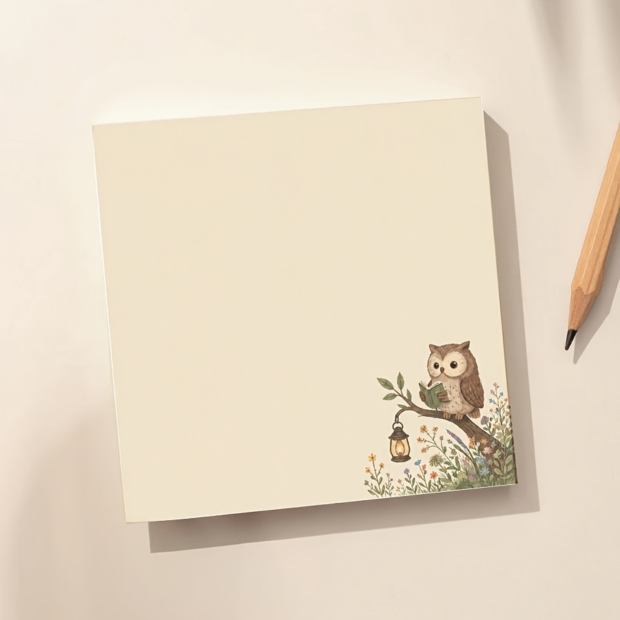 TEMU Vintage Woodland Owl Reading Lantern Memo Pad, Cute Aesthetic Floral Branch Design Writing Notepad, Kawaii Desk Paper For Lists, Reminders,