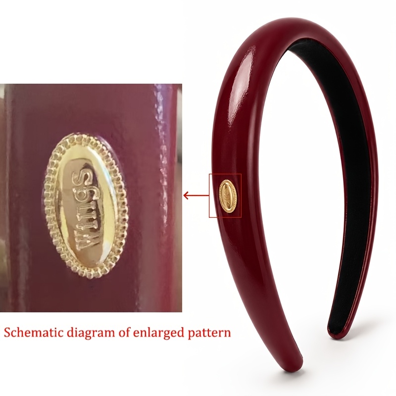 TEMU 1pc Vintage Glossy Burgundy Headband, Comfortable Non-slip Emblem Hair Tie, Elegant Padded Headband, Suitable For Women' Wear And Festivals
