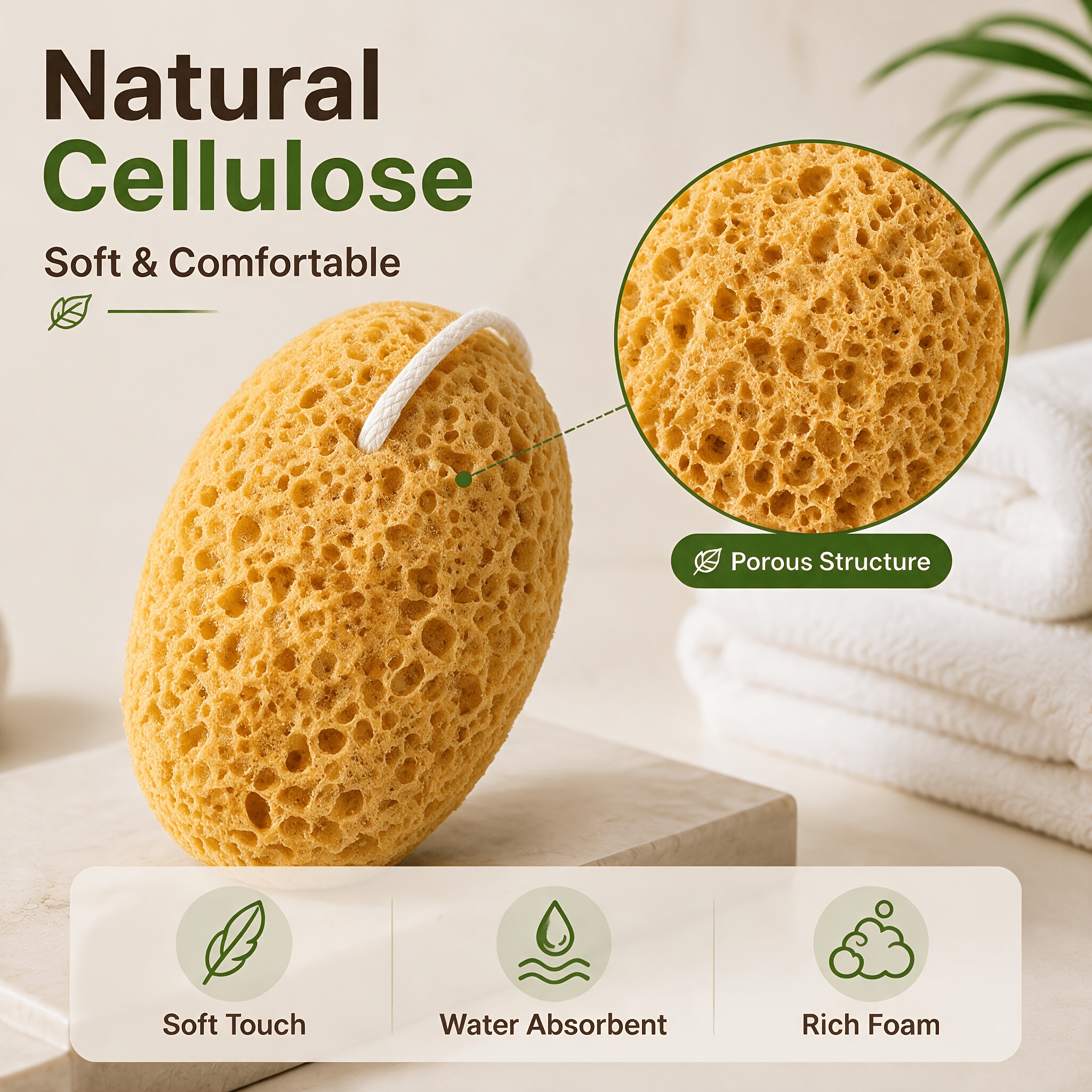 Soft Porous Bath Sponge with Hanging Loop for Cleansing