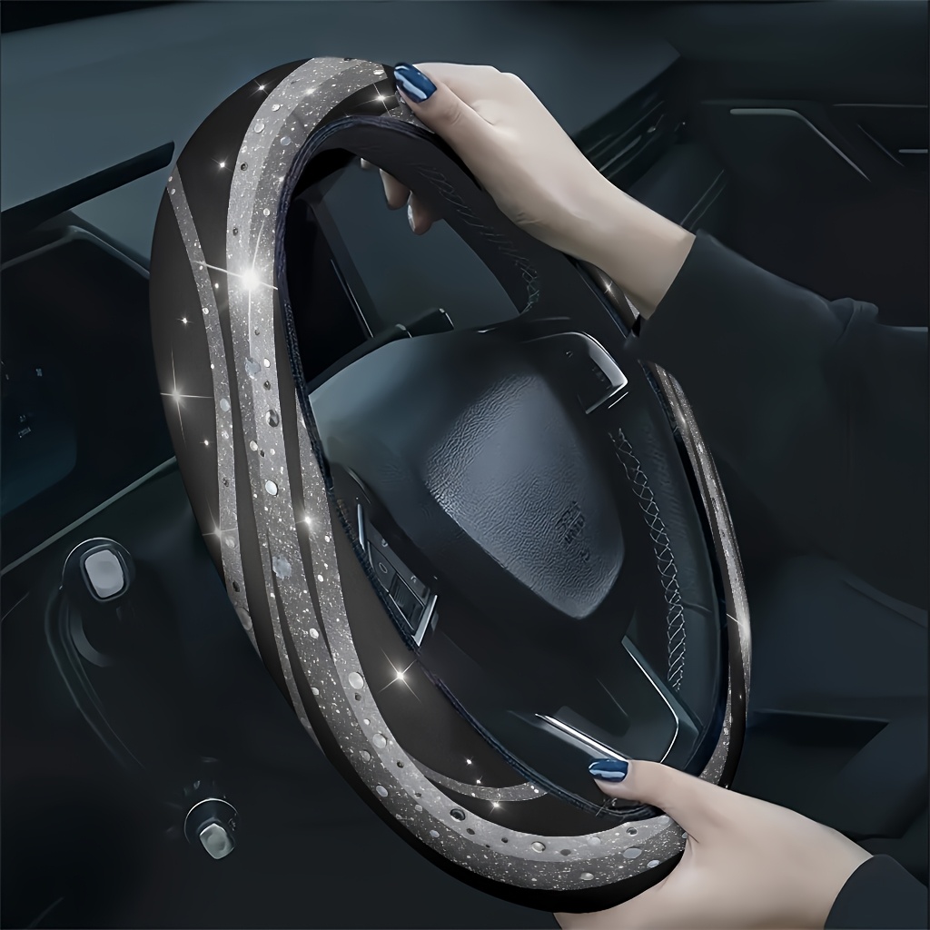 TEMU 1pc Sparkling Wavy Starlight Background Car Steering Wheel Cover, Soft And Breathable To The Touch, Reduces Hand Fatigue, Suitable For , A