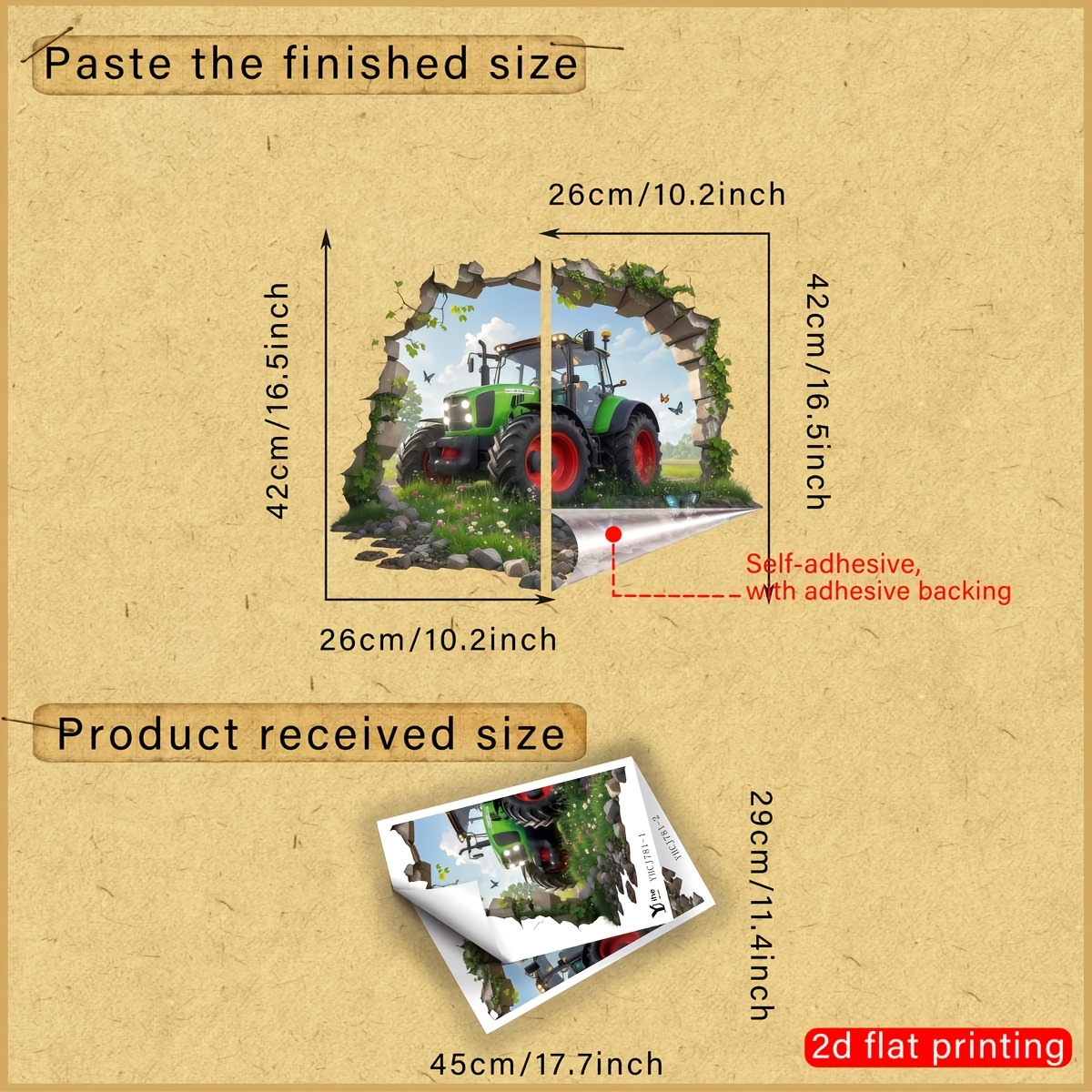 1set/2pcs 2d Flat-print Wall Decal Featuring Tractor, Grass, And Butterflies A Wall. Creative Self-adhesive Removable Double-sided Visual Pvc Decorative Sticker For Room Windows And Doors