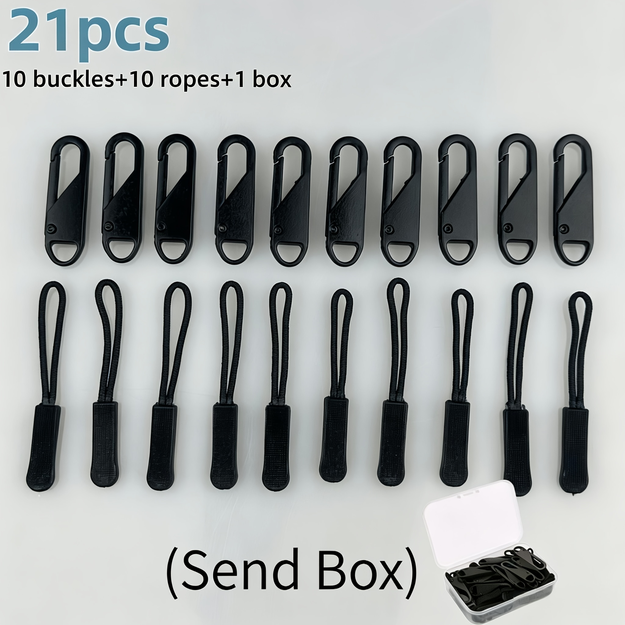 TEMU 21pcs Black Double-sided Zipper Head Replacement Additions, With Removable Slider Extension Cord For Suitcase, Backpack, Jacket, Clothing,