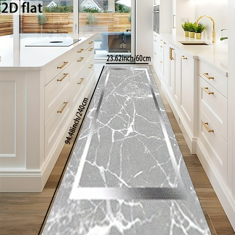 TEMU Product 1pc, 2d Flat Printing Marble Texture Modern Mat, Runner Rug, Hallway Runner, Soft And Durable, Machine Washable Easy Clean, Velvet 850g
